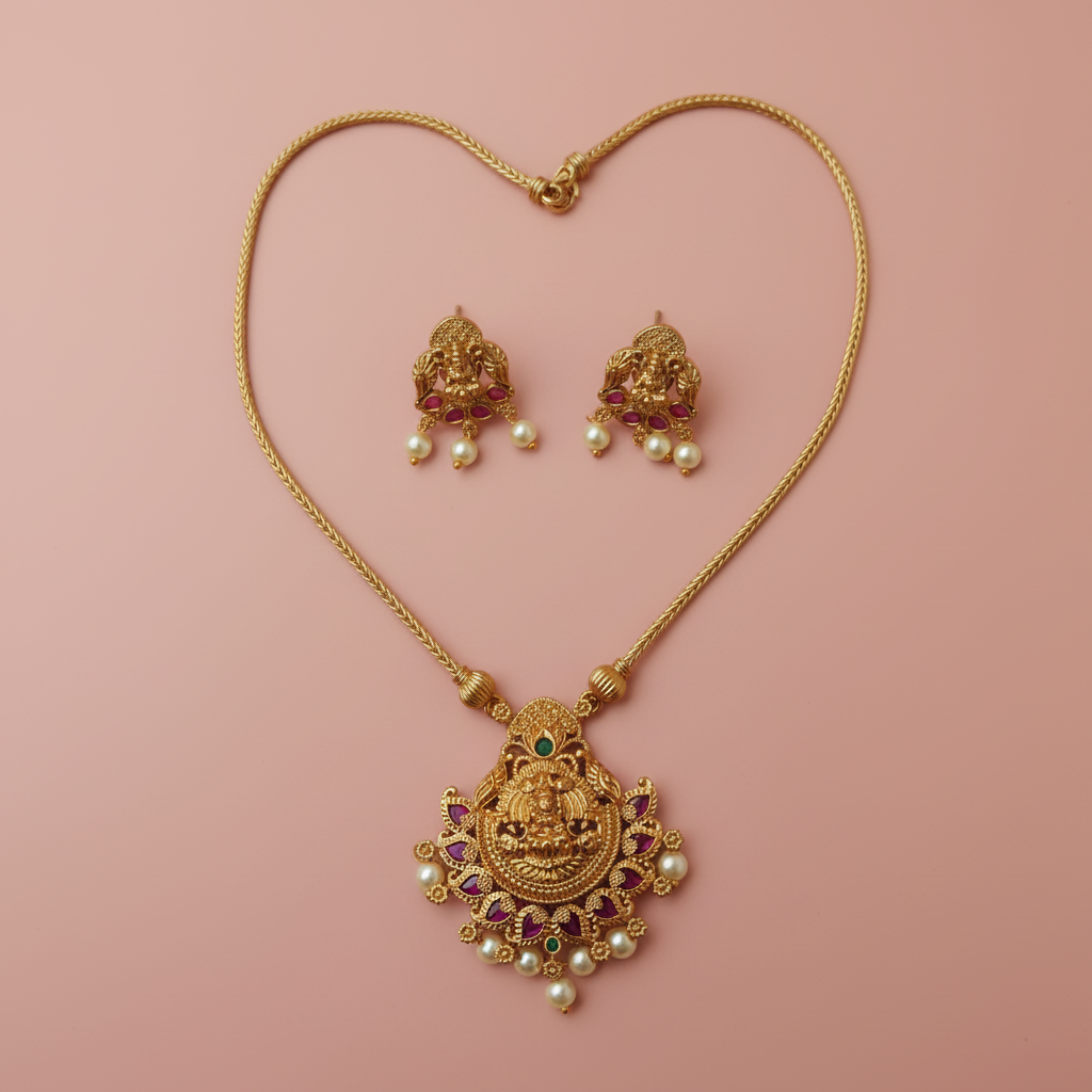 Lakshmi Ruby Pearl Pendant Necklace set