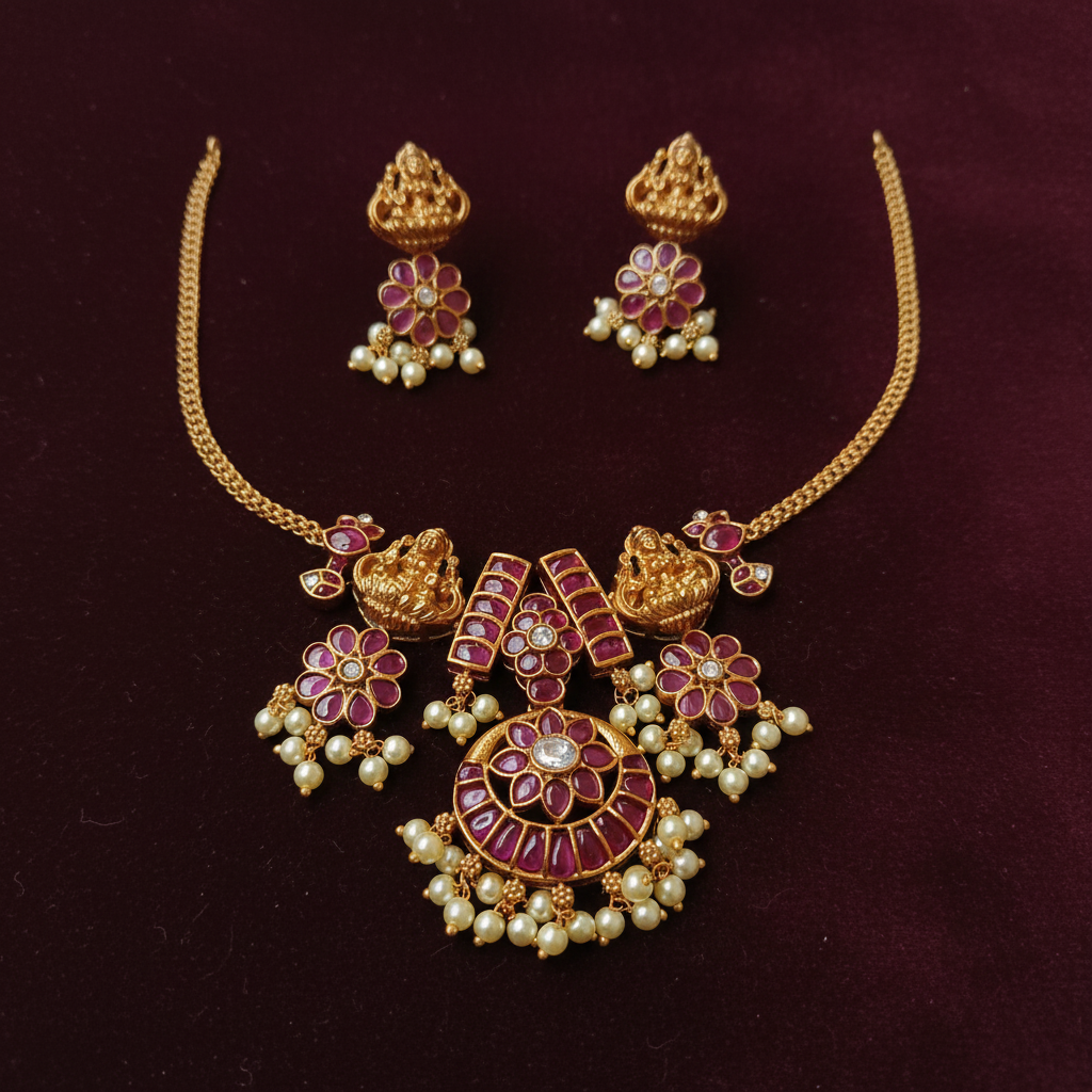 Lakshmi Ruby Chandbali Necklace Set