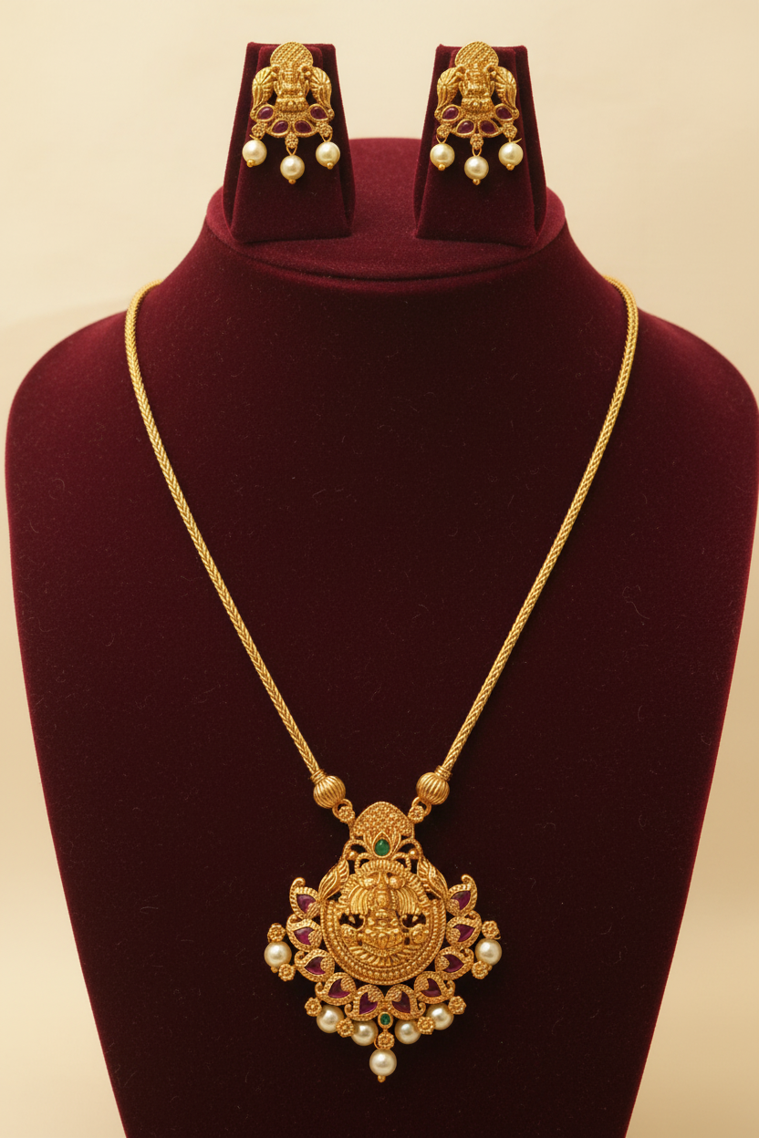 Lakshmi Ruby Pearl Pendant Necklace set