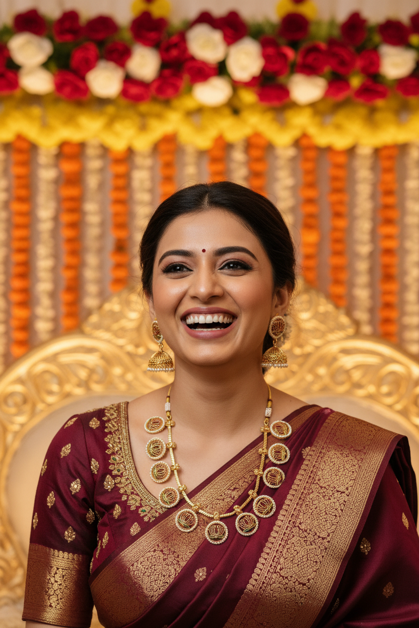 Elegant Lotus Motif Pearl-Studded Necklace Set with Jhumka Earrings