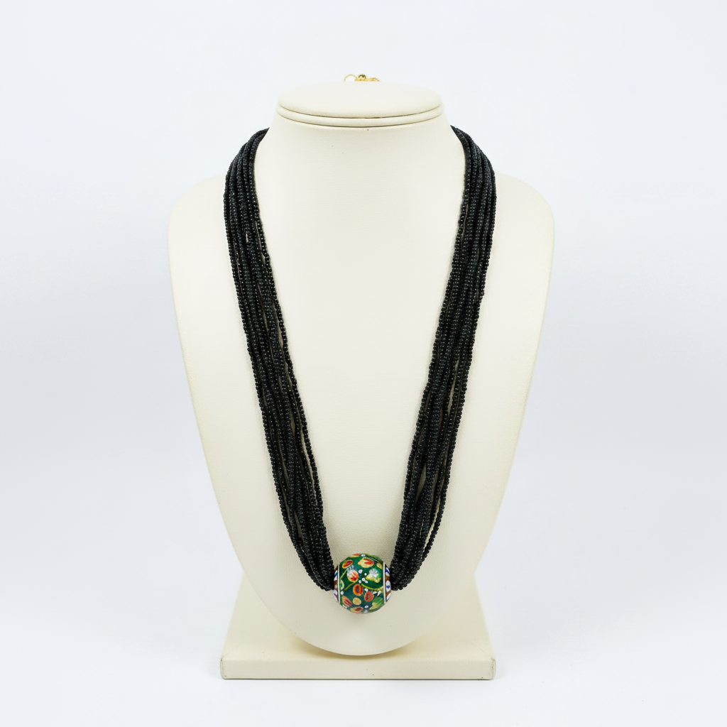 Meenakari Black Beaded Necklace Bust Square