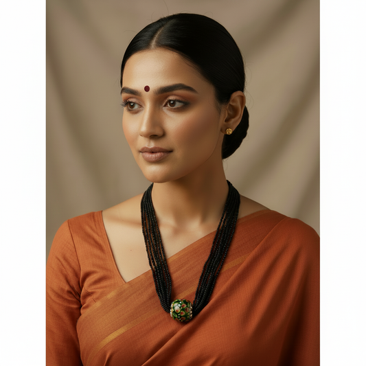 Meenakari Black Beaded Necklace Model Square