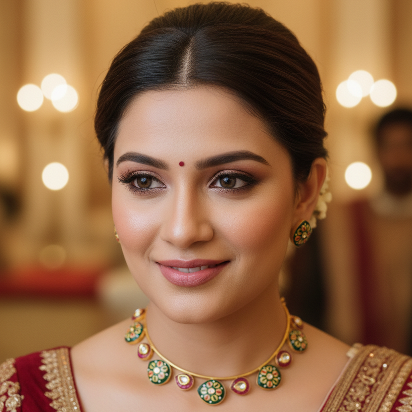 Green Meenakari Kundan Choker Necklace Set with Stud Earrings