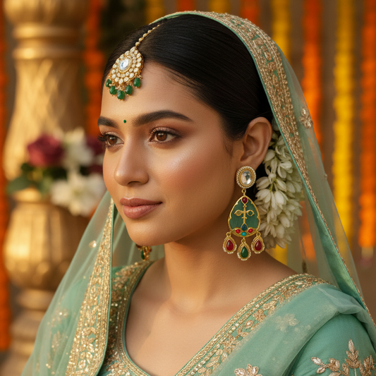Mint Green Meenakari Teardrop Earrings