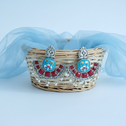 Oxidised Meenakari Chandbali Earrings