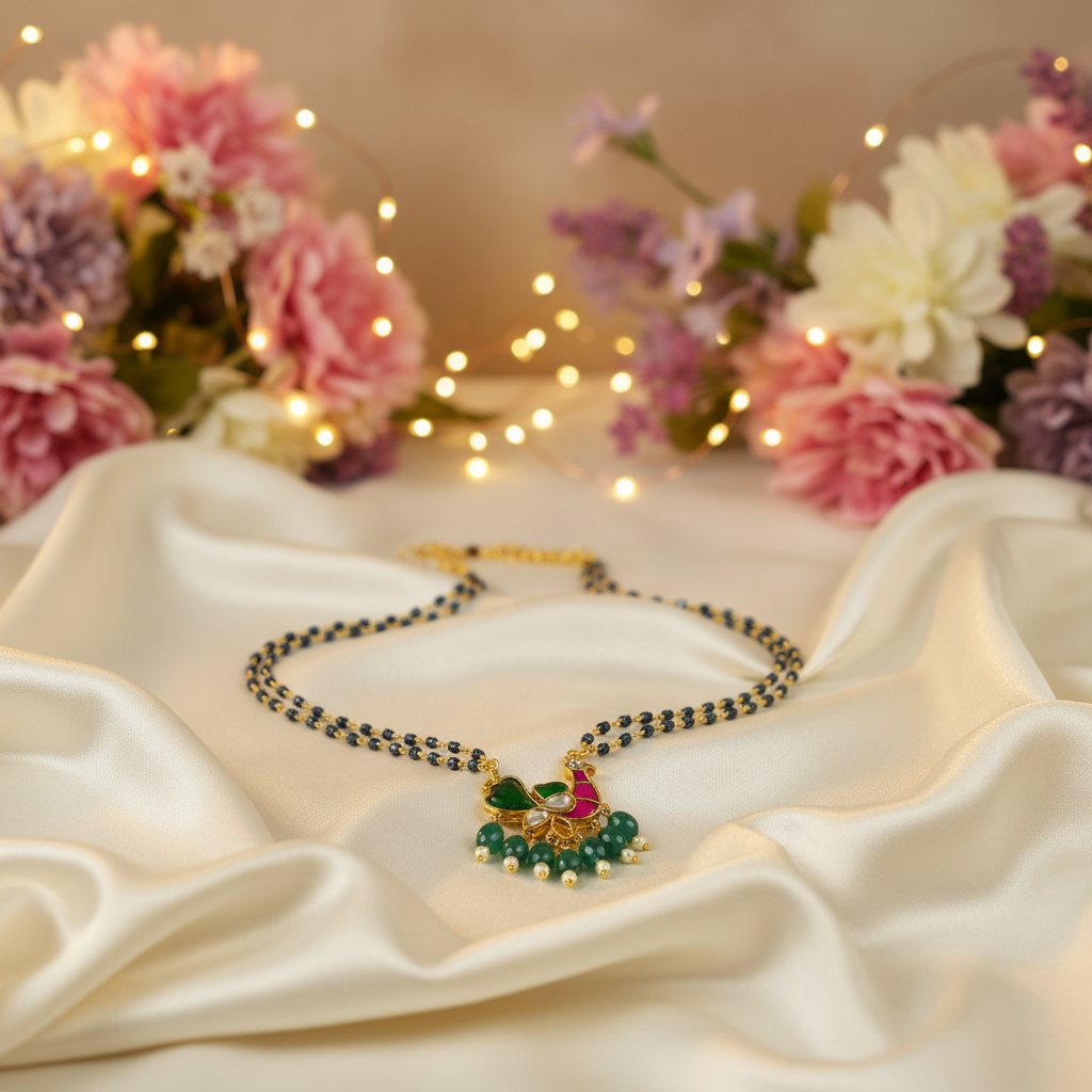 Black  diamonds jadau Peacock Mangalsutra