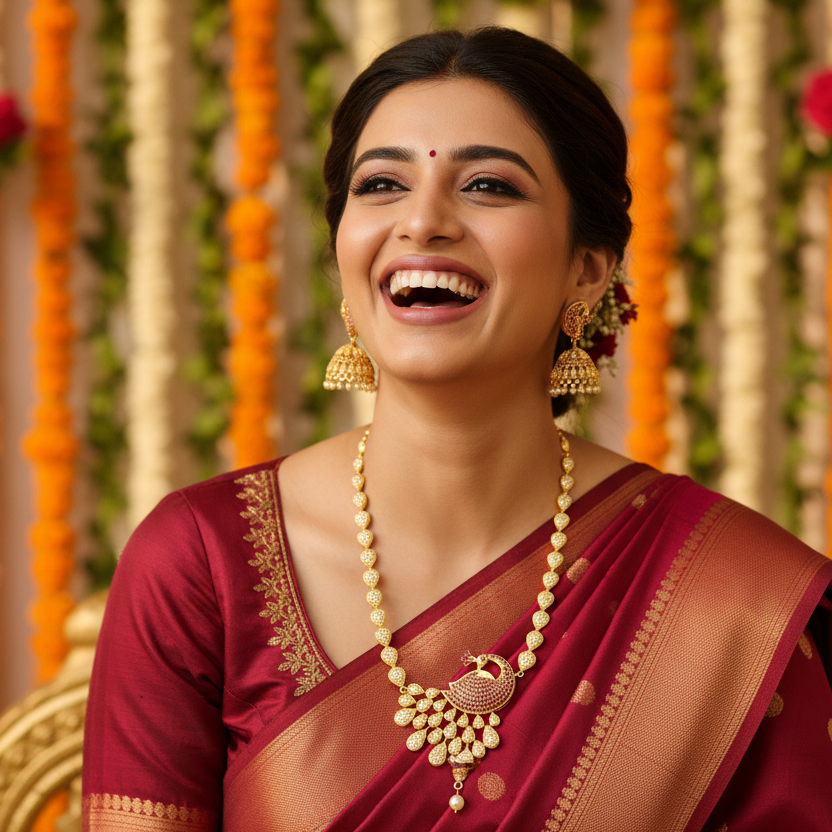 Ruby Peacock CZ Necklace Set with Pearl Drop Jhumka Earrings