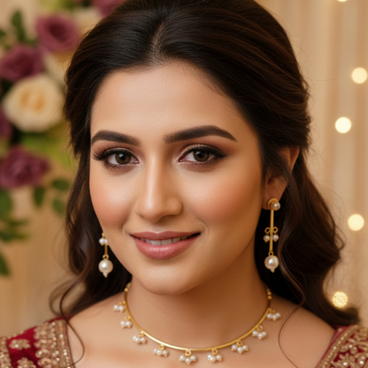 Pearl Cluster Choker Necklace Set with Drop Earrings