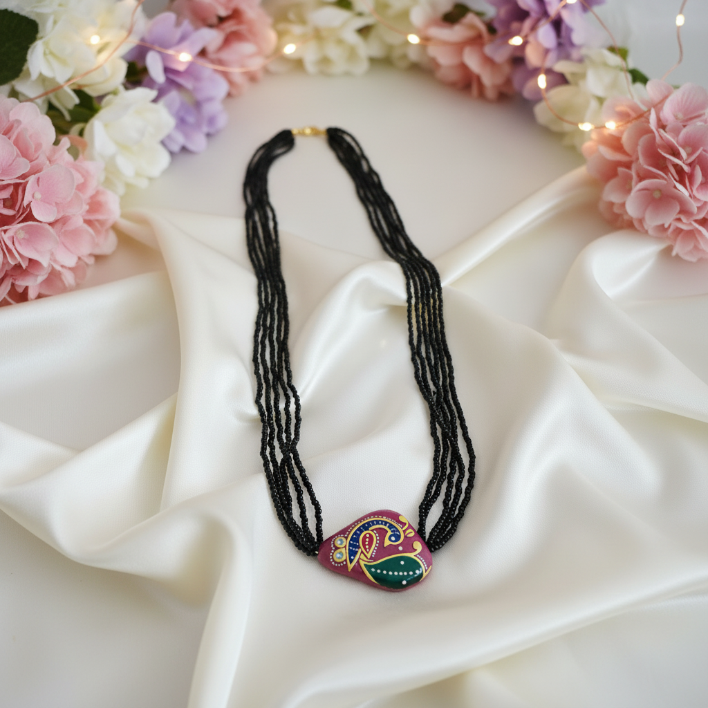 Pink Paisley Meenakari Necklace Flat Lay Square