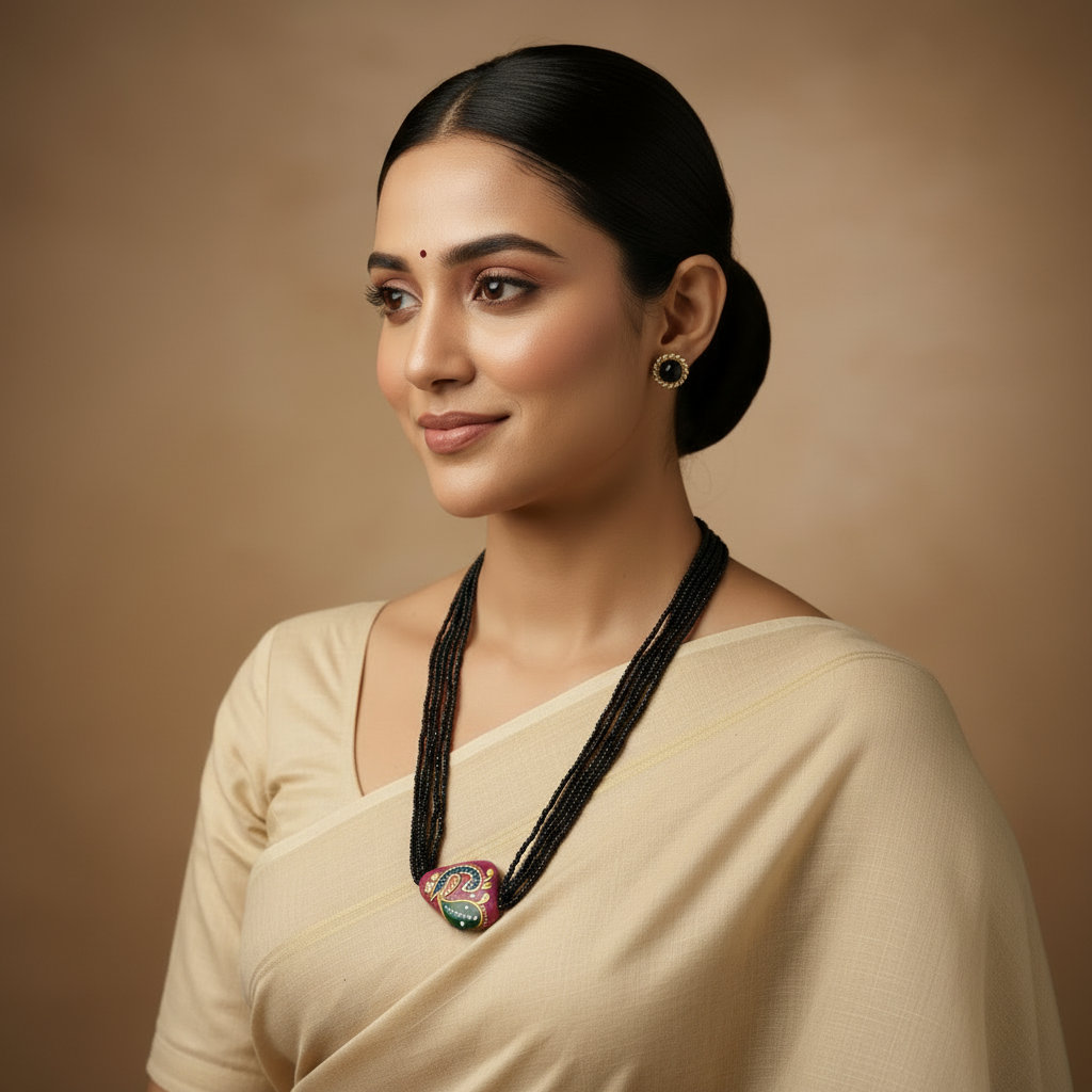 Pink Paisley Meenakari Necklace Model Square