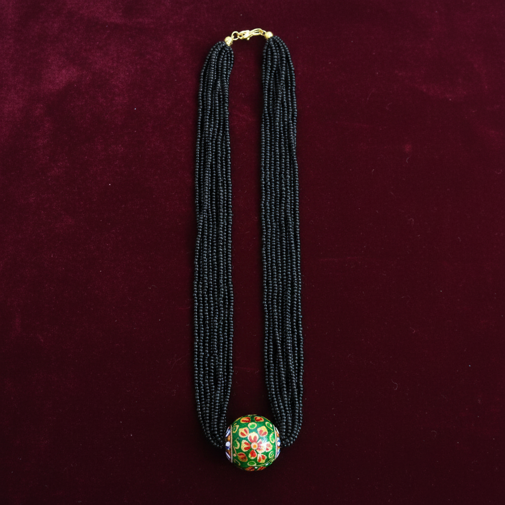 Handcrafted Meenakari  green Black Beads