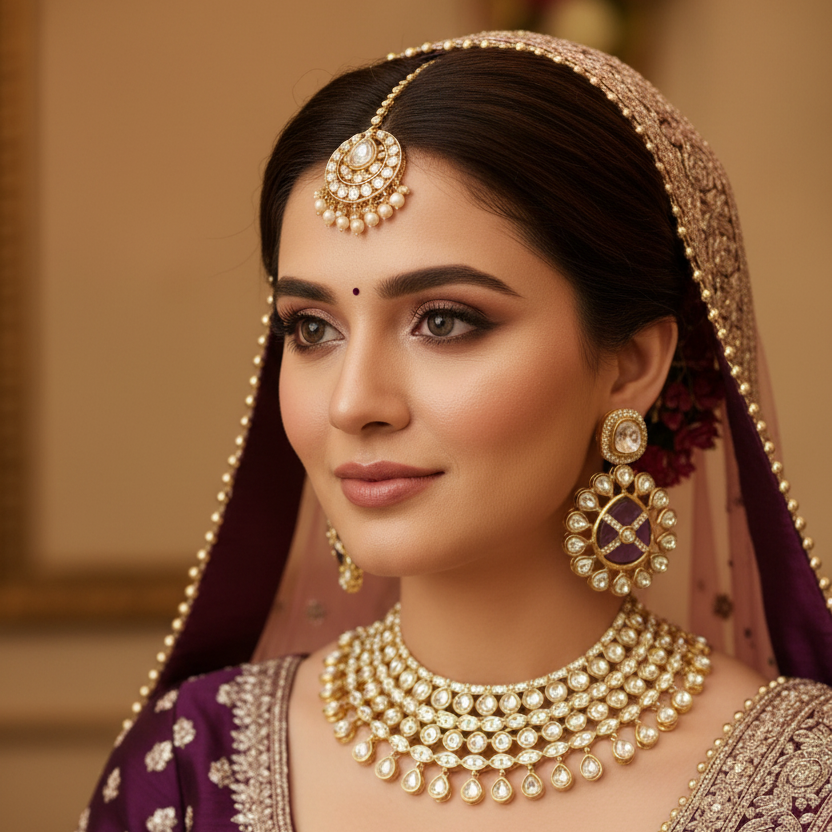 purple Kundan Round Earrings