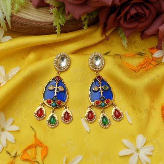 Blue Meenakari Teardrop Earrings