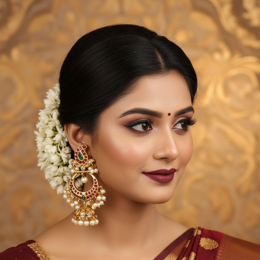 Ruby Kemp Chandbali Earrings with Pearl Jhumka