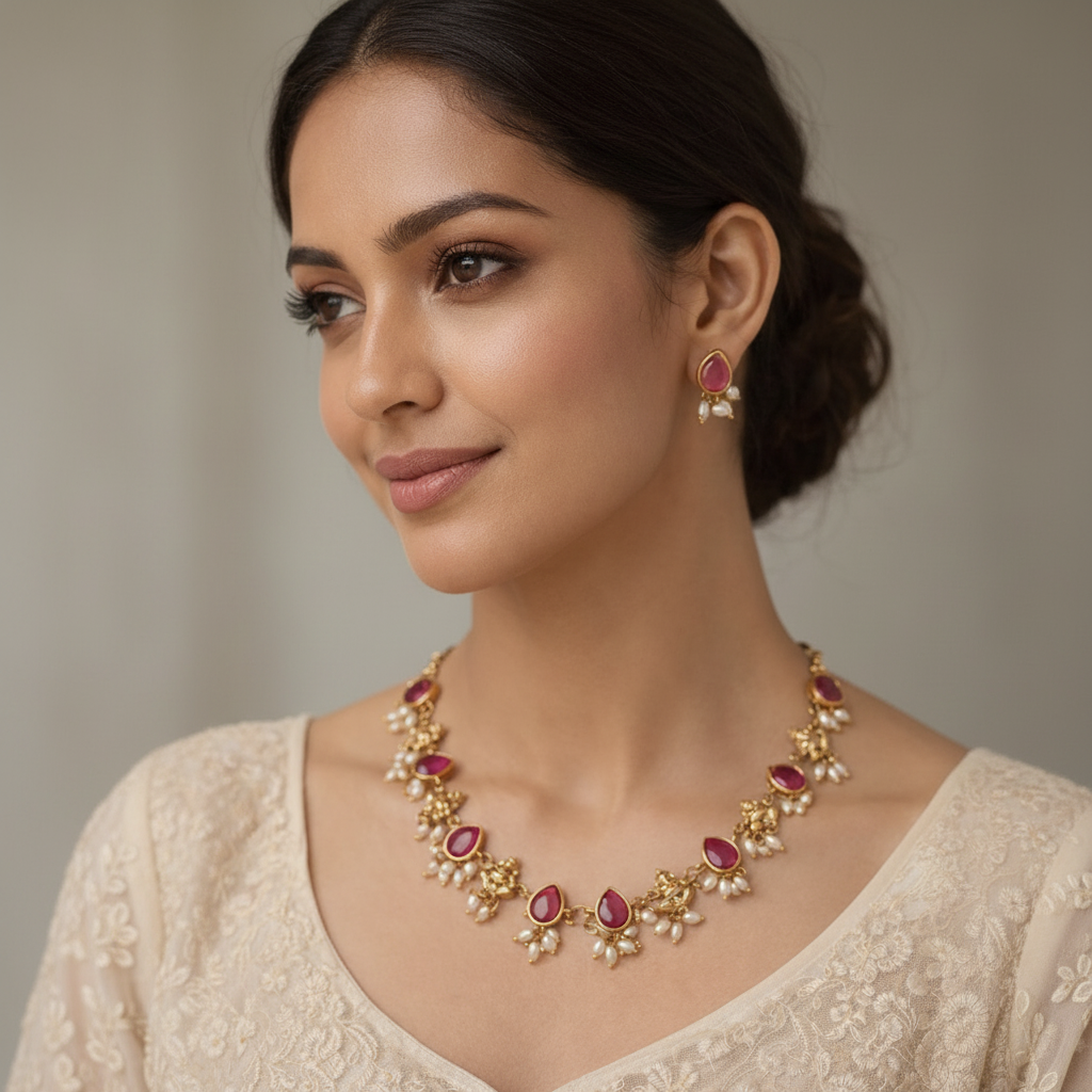 Ruby Lakshmi Collar Necklace - Square