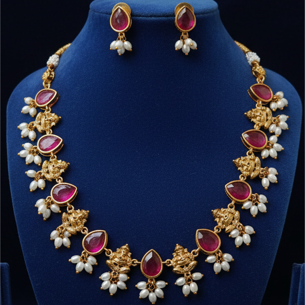 Ruby Kemp Teardrop Necklace Set
