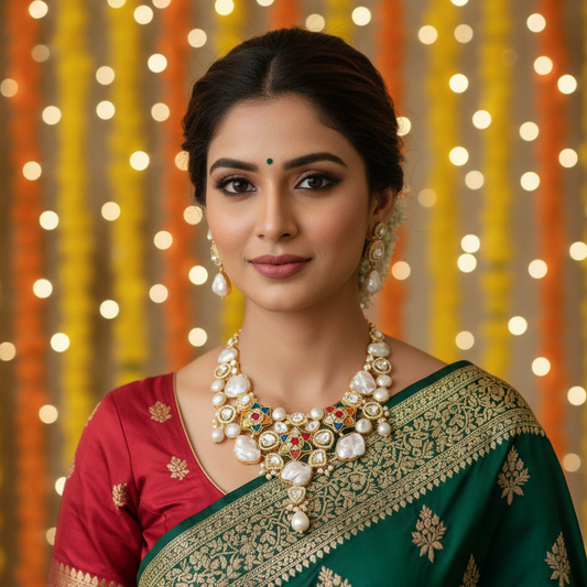 Baroque Pearl Kundan Meenakari Necklace Set