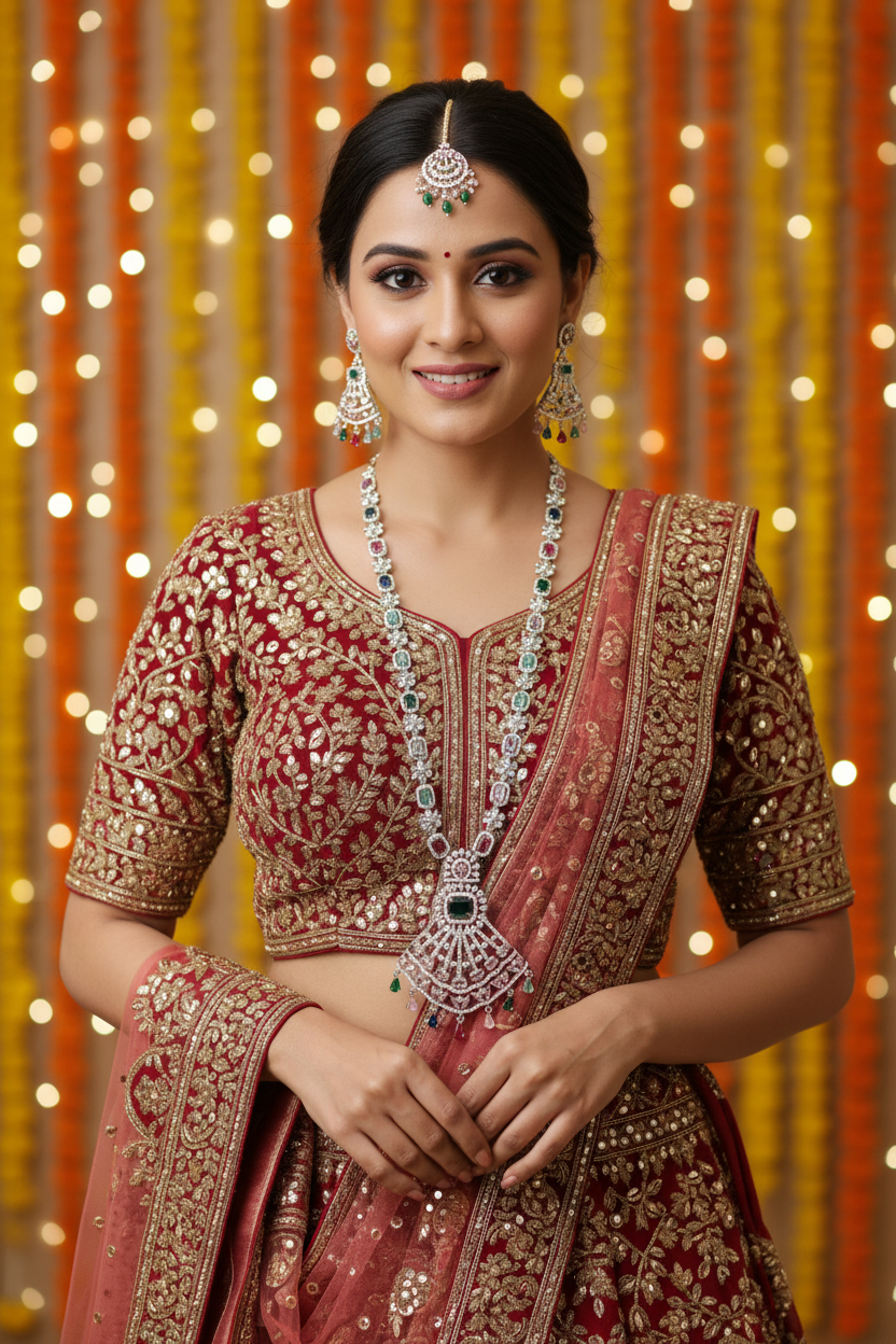 Multicolour CZ Diamond Long Necklace Set