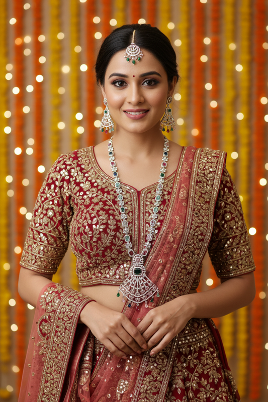 Multicolour CZ Diamond Long Necklace Set