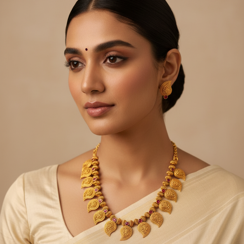 Antique Gold Mango Motif Necklace Set