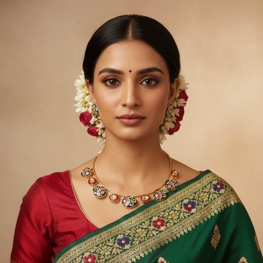 Deep Navy Meenakari Kundan Choker Necklace Set