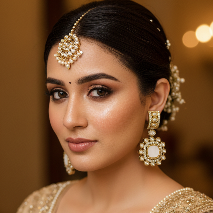 Square Kundan Drop Earrings with Pearl Clusters