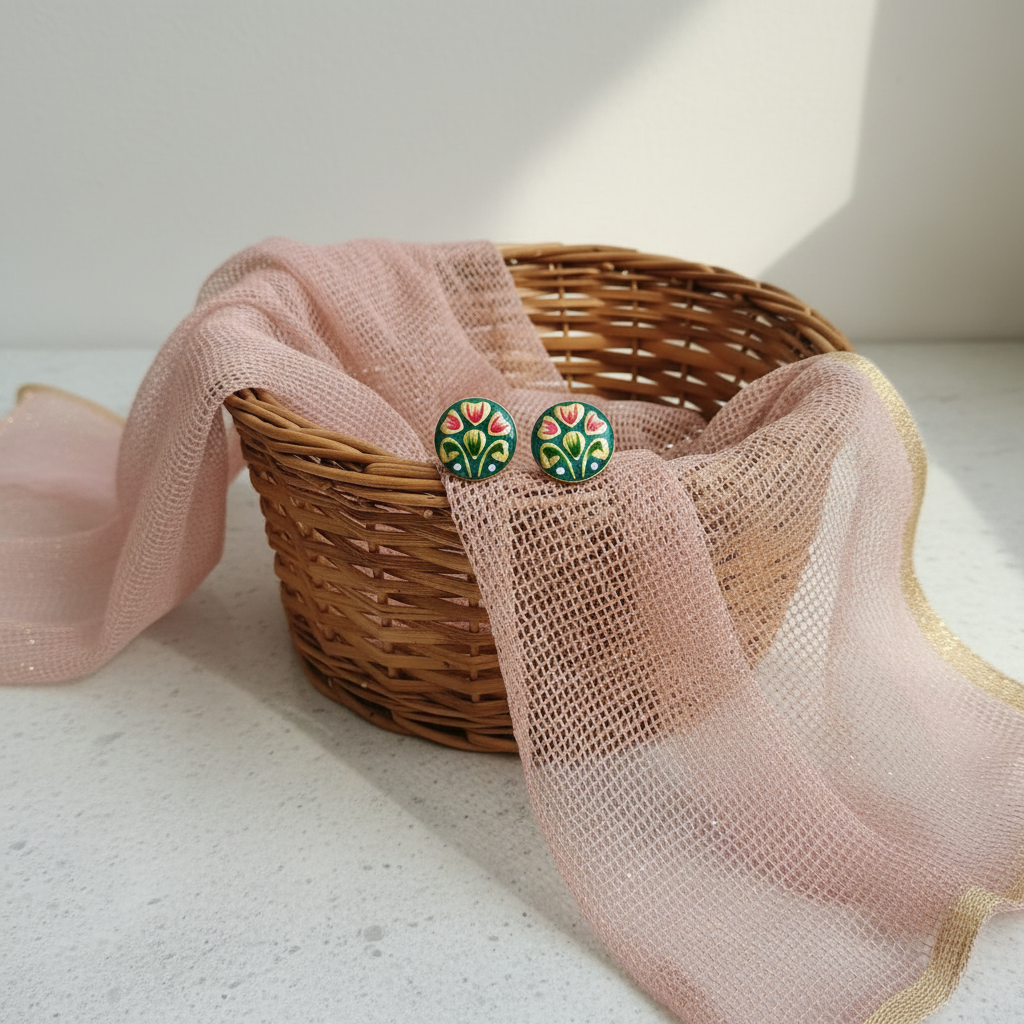 Handpainted green  Meenakari  Studs