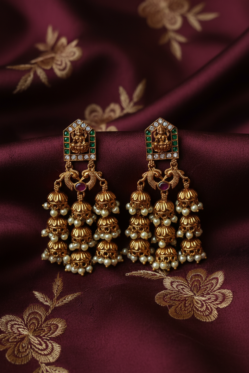 Lakshmi Temple Jhumka Chandbali Earrings