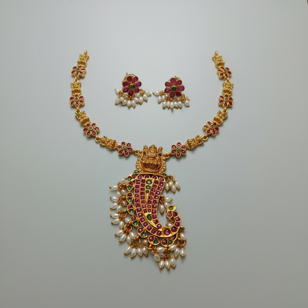 Lakshmi Peacock Temple Necklace Set