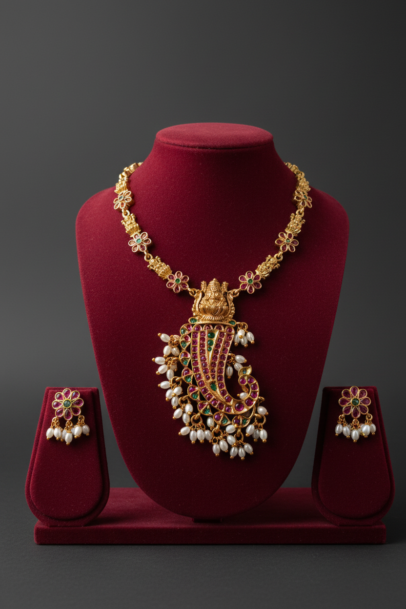 Lakshmi Peacock Temple Necklace Set