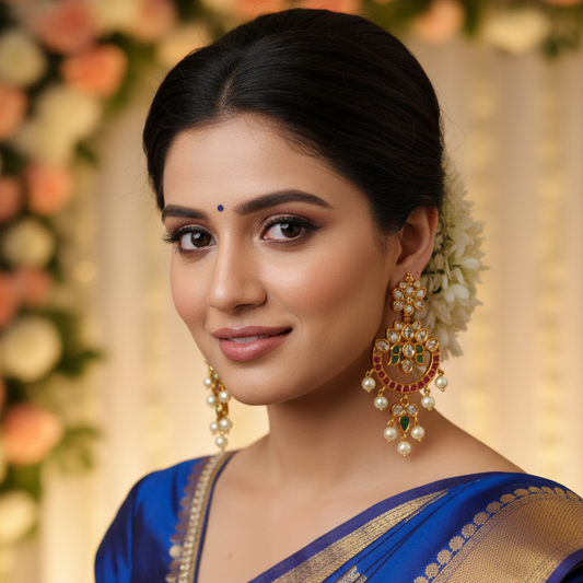 Gold Kundan Chandbali Earrings
