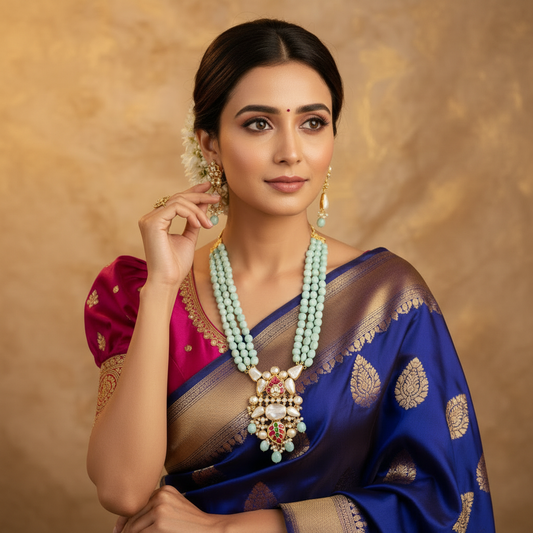 Turquoise Bead Kundan Necklace Model Square