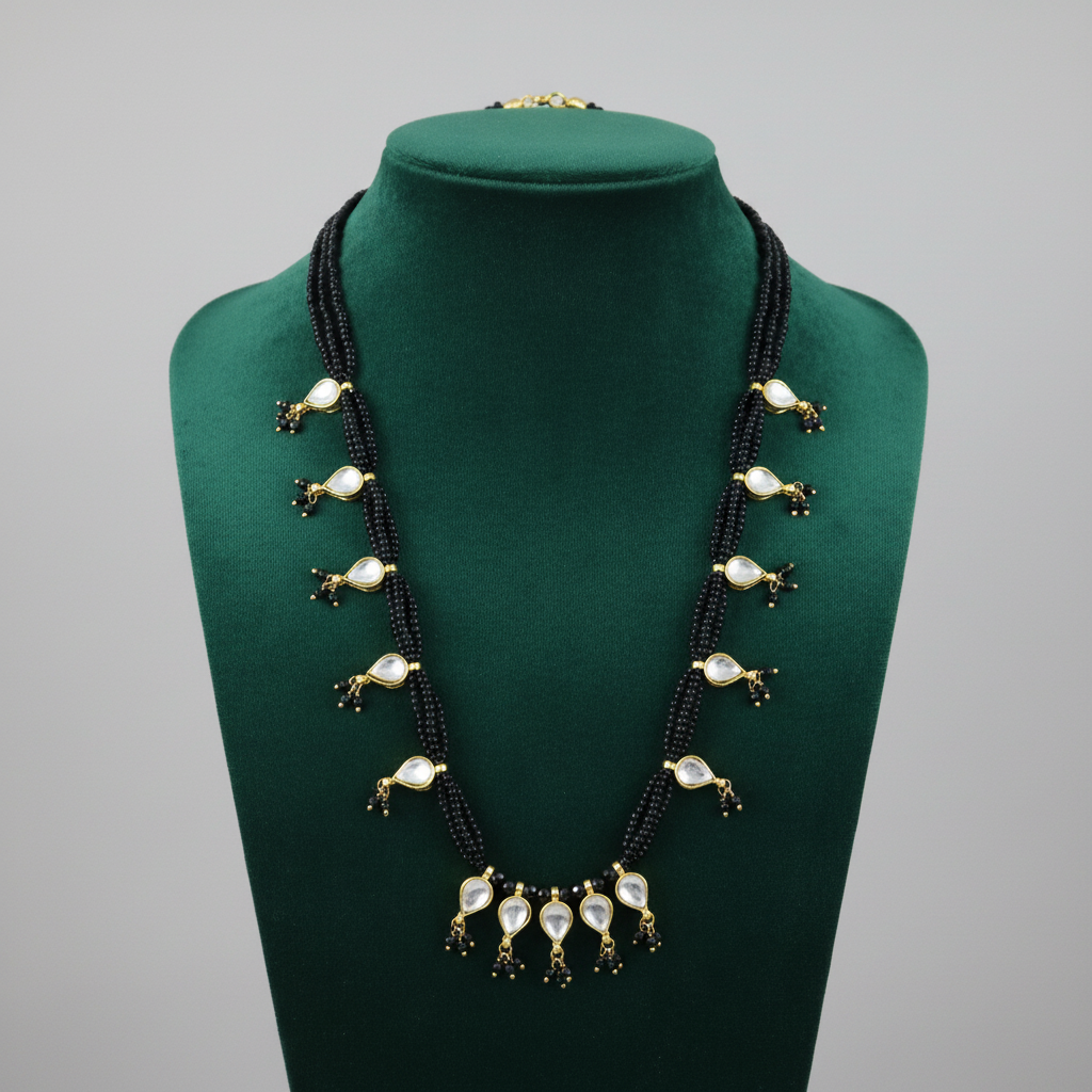 Black Teardrop Black Bead  Necklace