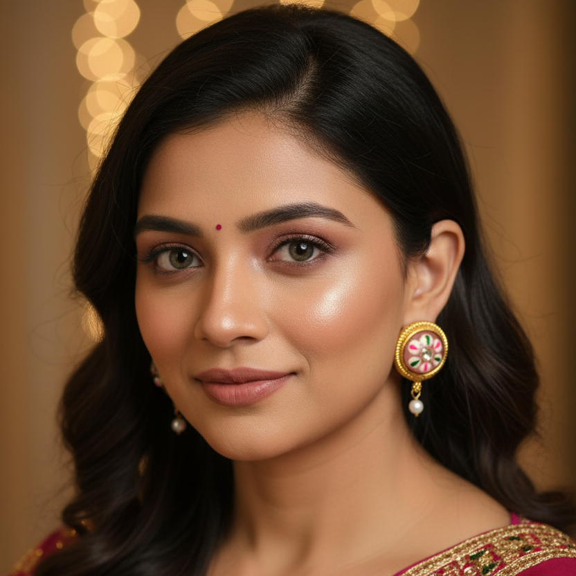Pink Meenakari Hoop Earrings with Pearl Drops